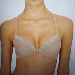 Natori Feathers Plunge Front Close T-Shirt Bra 735023 Womens 36DD Cafe T-Strap